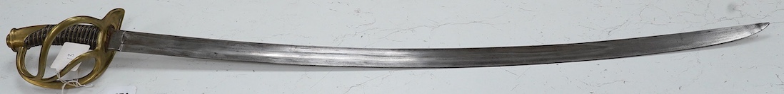 A German c.1860 light cavalry trooper’s sword by WRK, with German government inspector’s marks, 89.5cm. Condition - good